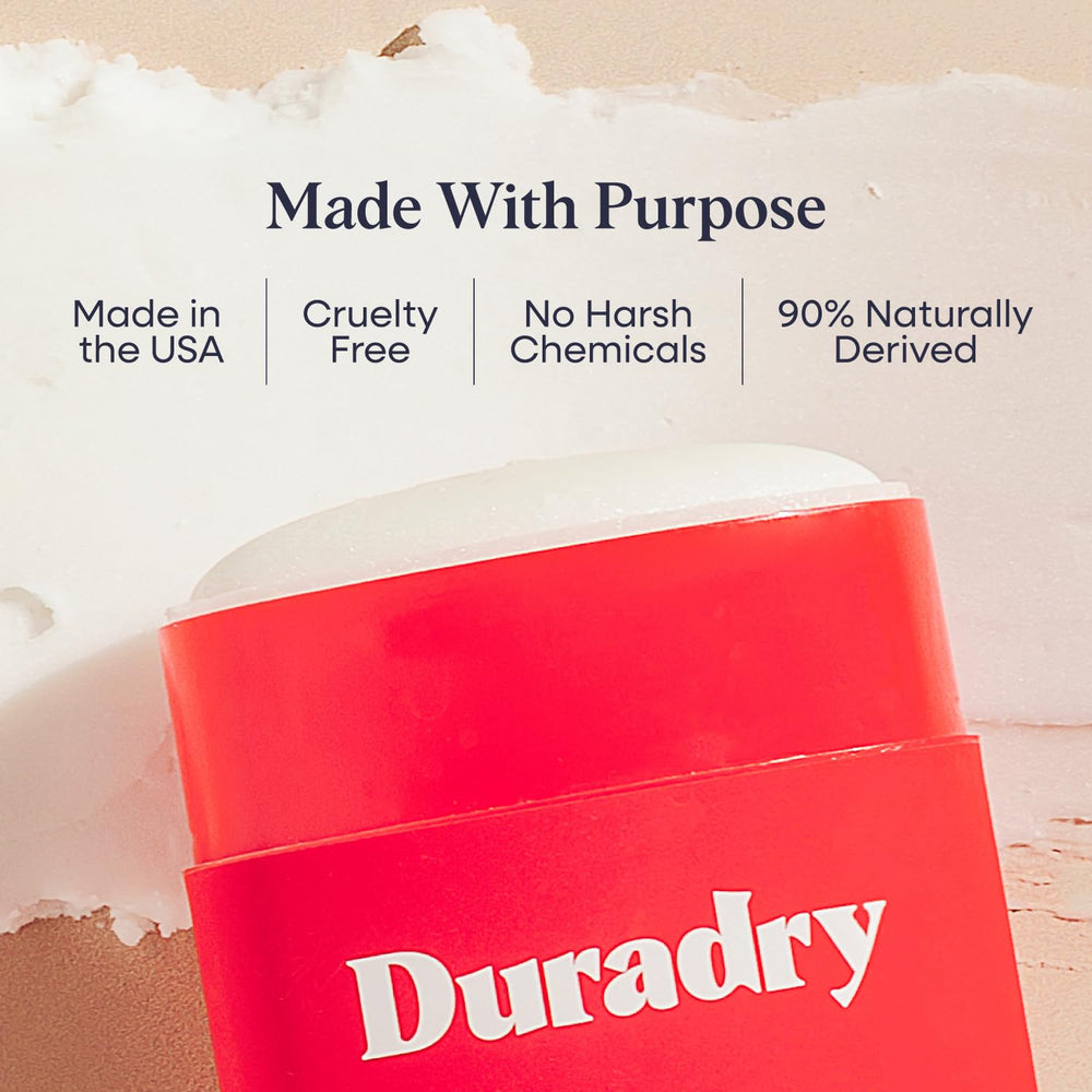 Duradry stick next to ruler showing compact size and travel-friendly benefit