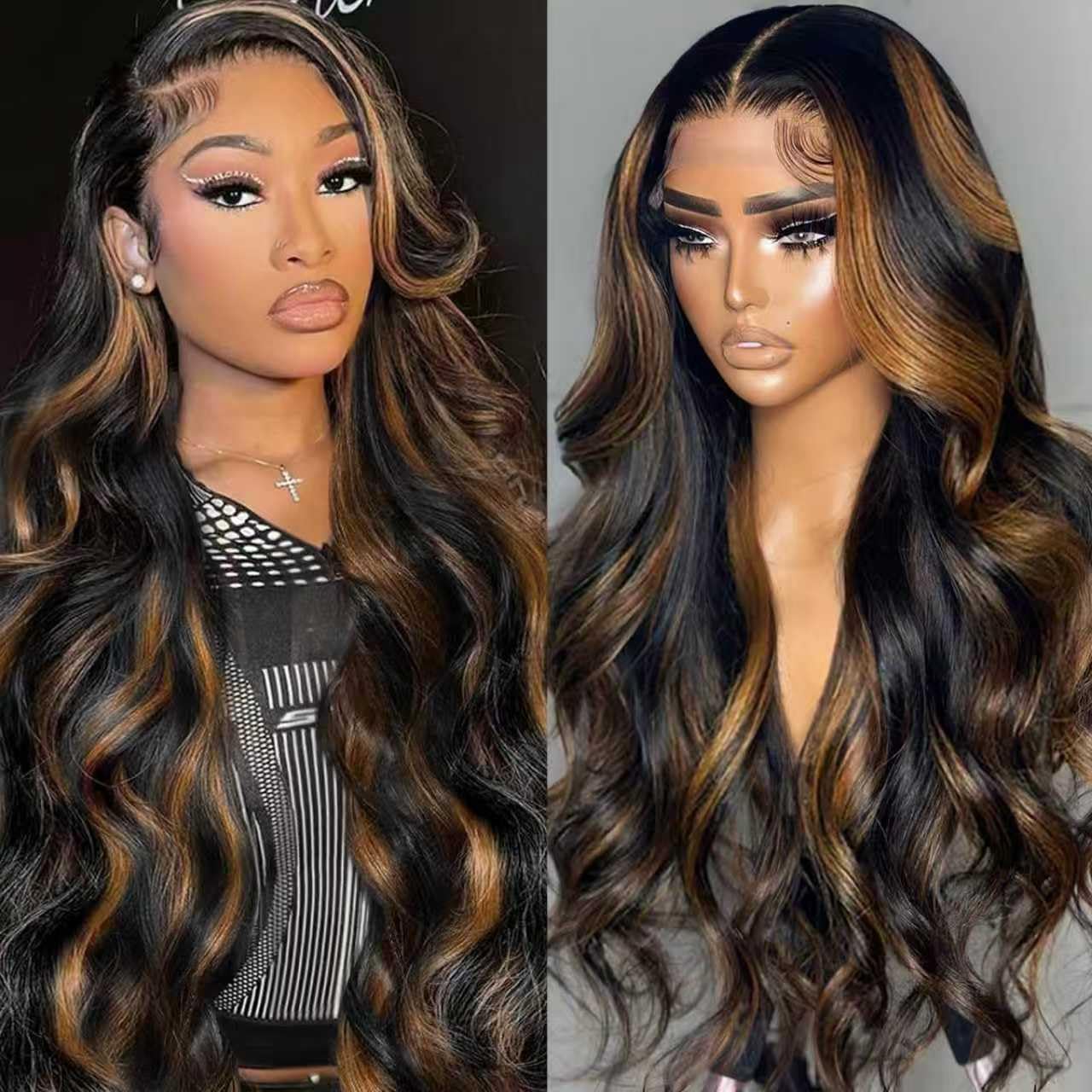 Durita front view showing 1B/30 ombre and full body wave, natural look benefit