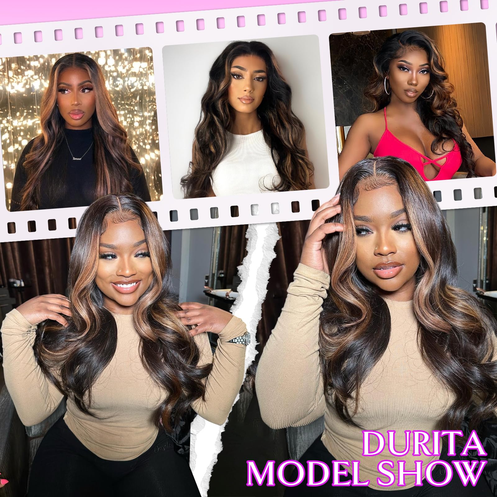 Durita lifestyle shot wearing ombre wig, demonstrates polished everyday style