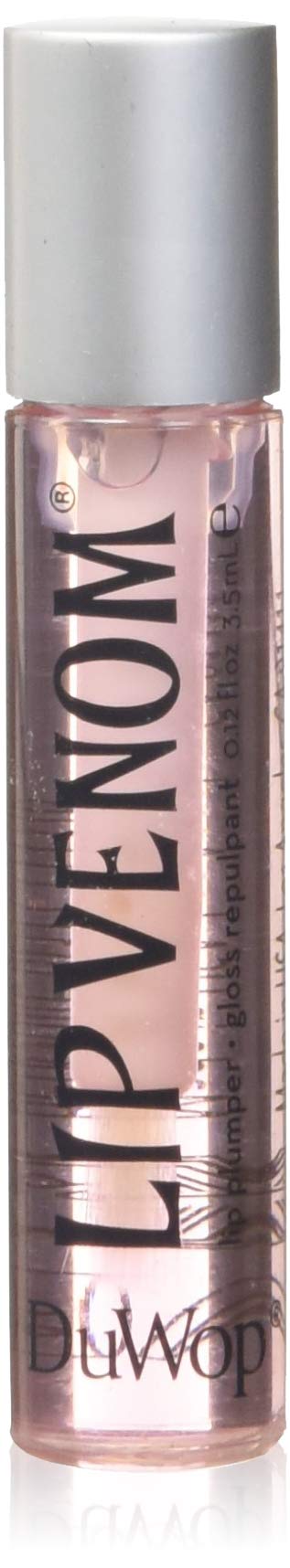 DuWop Lip Venom glass tube front view showing glossy pink finish benefit fullness