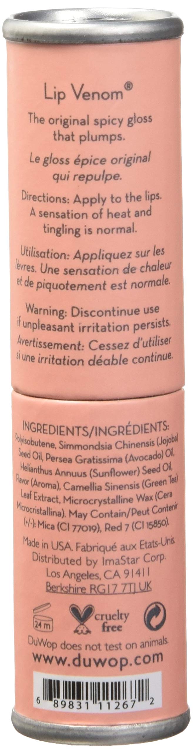 DuWop Lip Venom on model smiling to show plumper rosy lips benefit visible volume