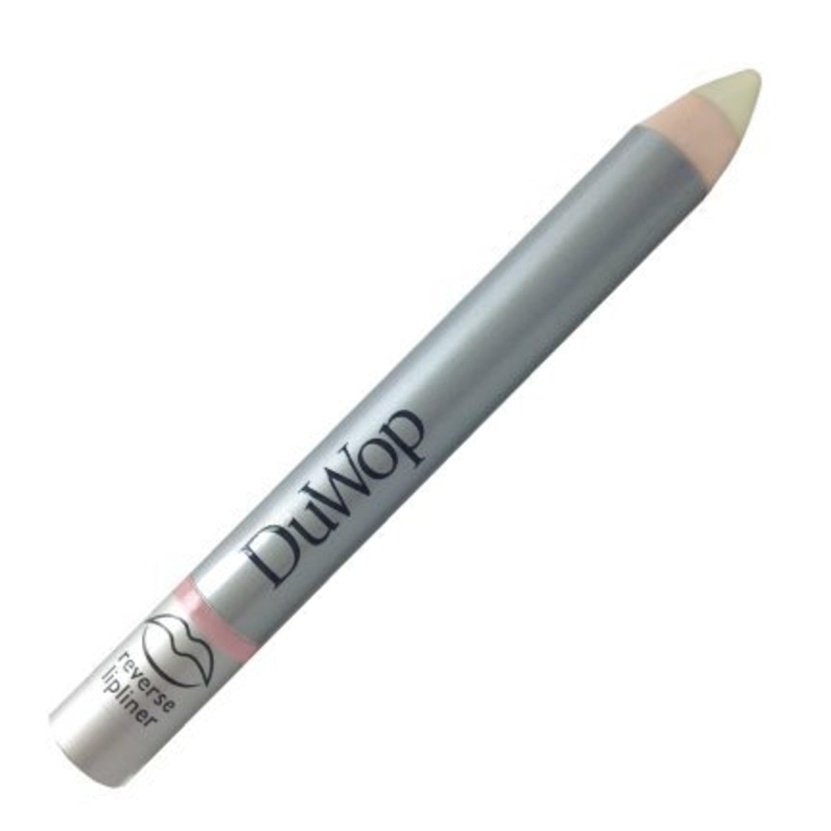 DuWop reverse lipliner front view showing sleek pencil and cap, prevents feathering