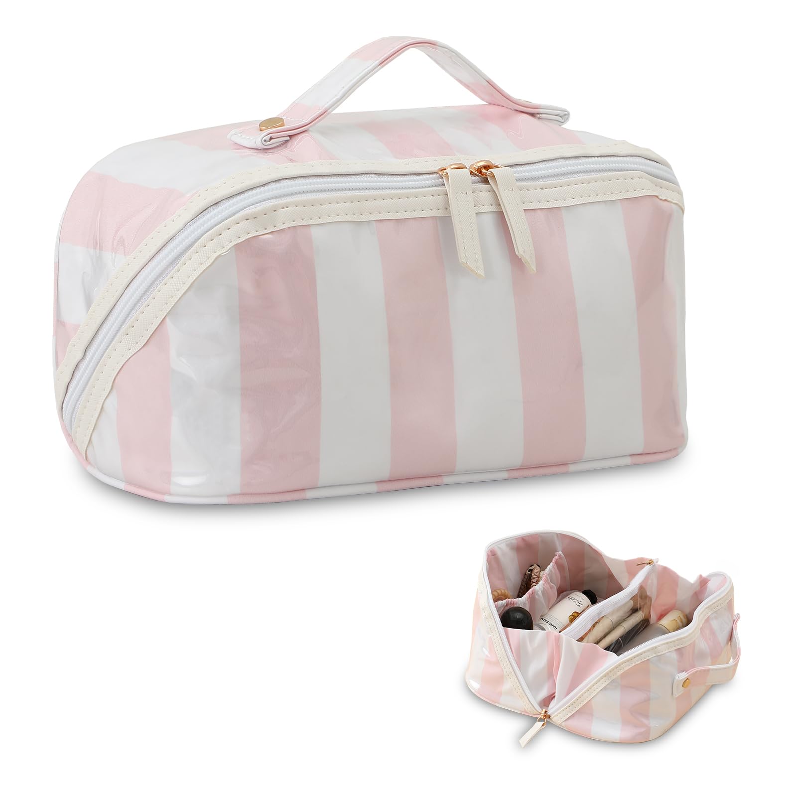 DYSHAYEN front view of white and pink striped bag showing stylish protection