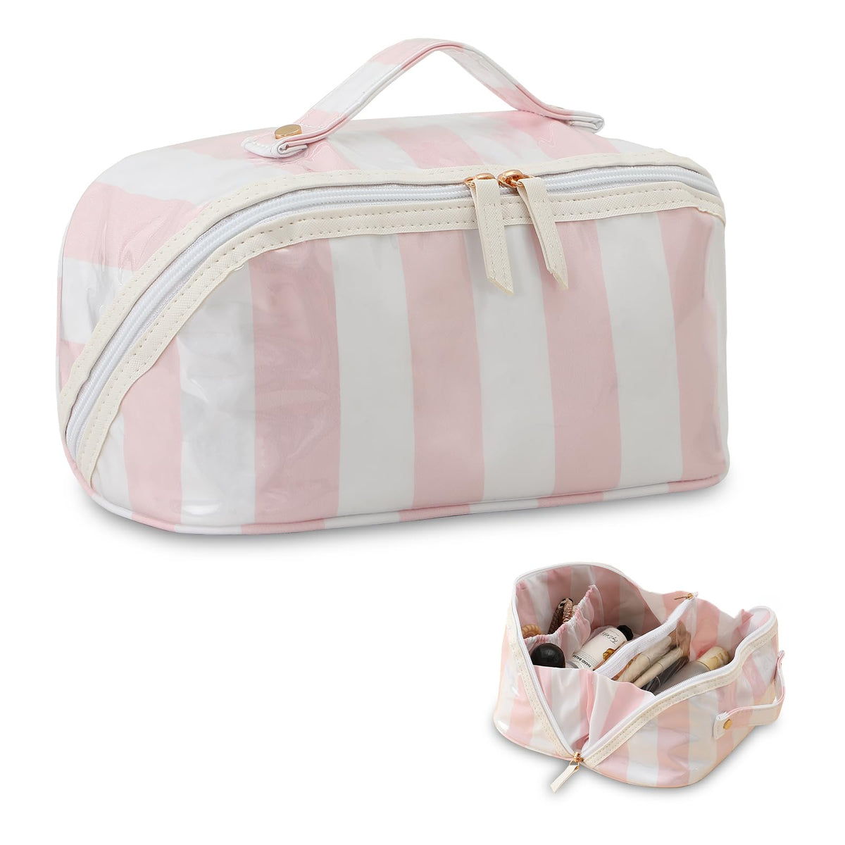DYSHAYEN front view of white and pink striped bag showing stylish protection