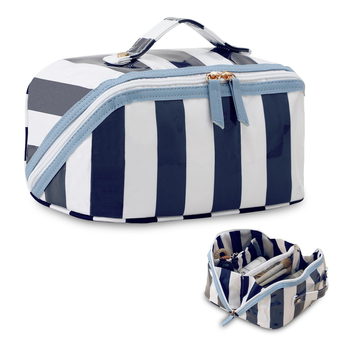 DYSHAYEN front view of striped bag with waterproof glossy finish, stylish protection