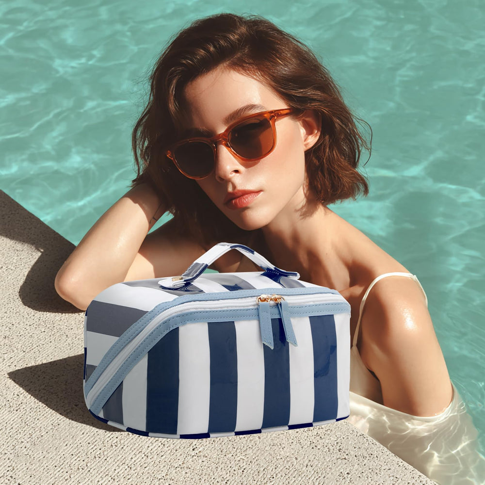 DYSHAYEN bag inside suitcase lifestyle shot, keeps cosmetics secure during travel