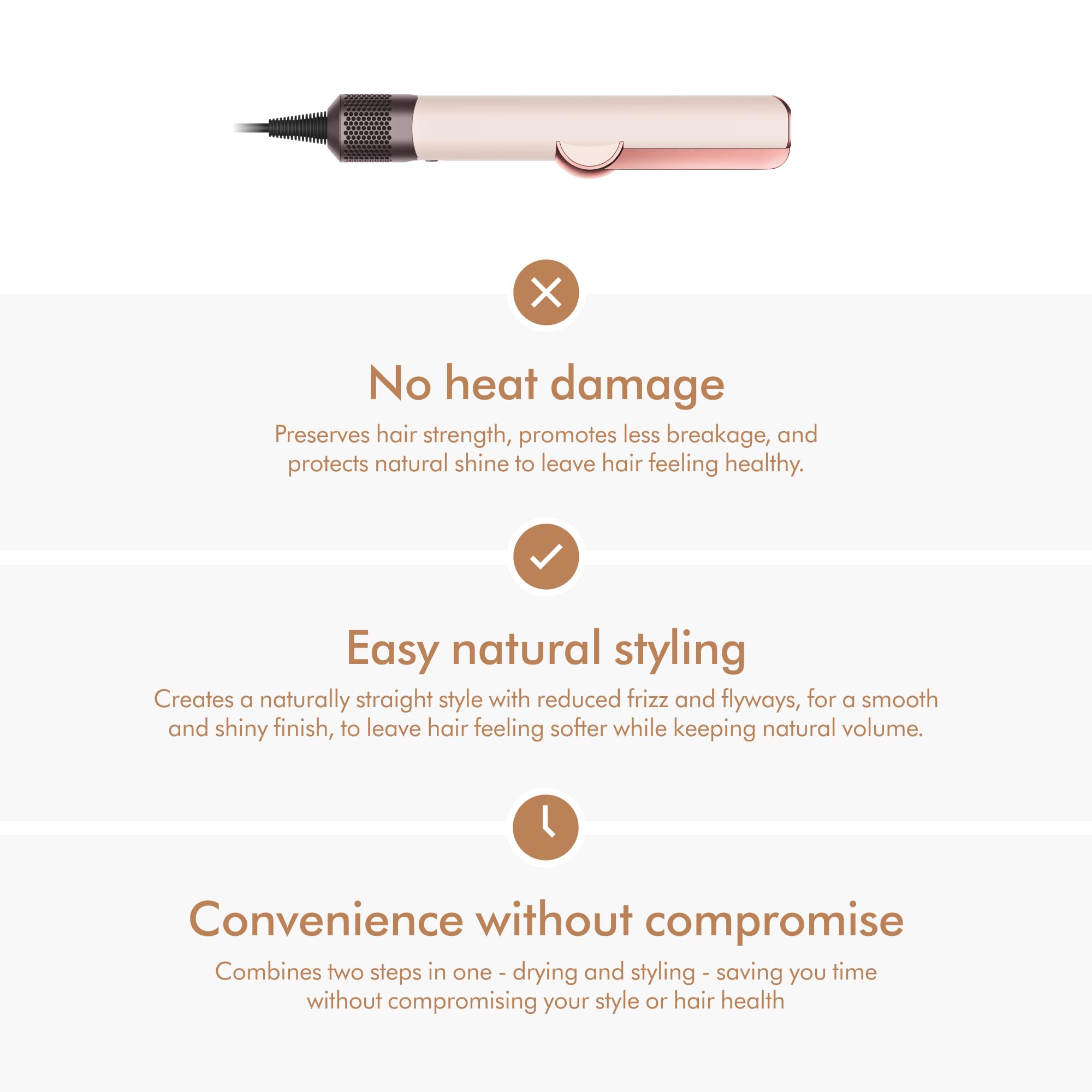 Dyson Airstrait arm mechanism detail illustrating gentle strand control