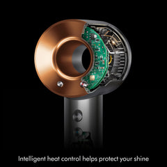 Dyson Supersonic rear motor vent detail showing compact motor and powerful airflow benefit