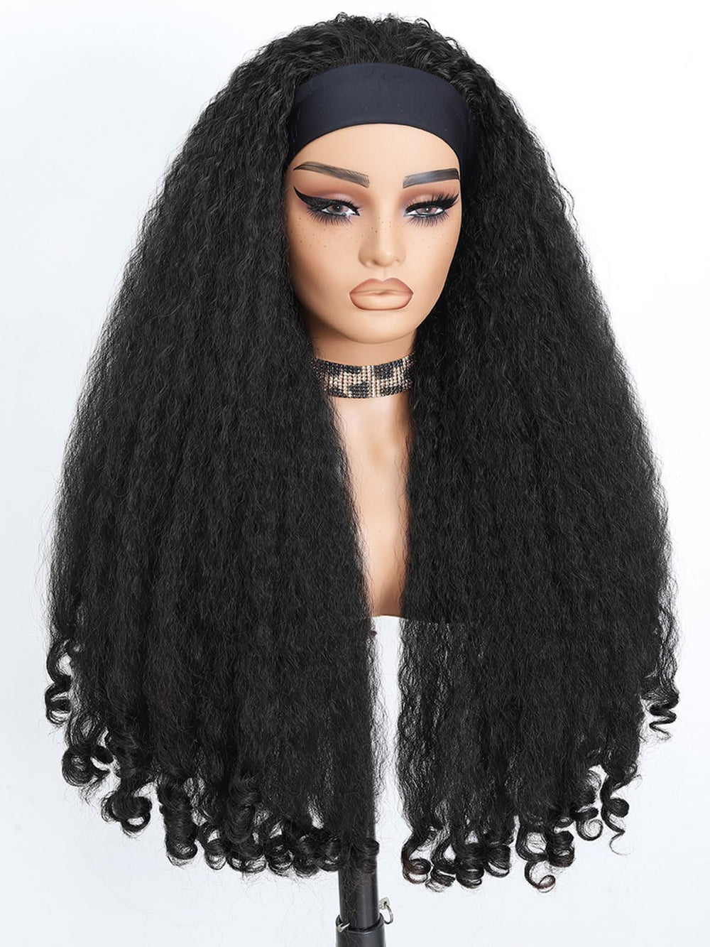 DZfirst front view of curly headband wig showing full afro volume and instant style benefit