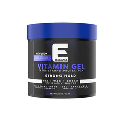 E Elegance jar front view showing brand and strong-hold benefit