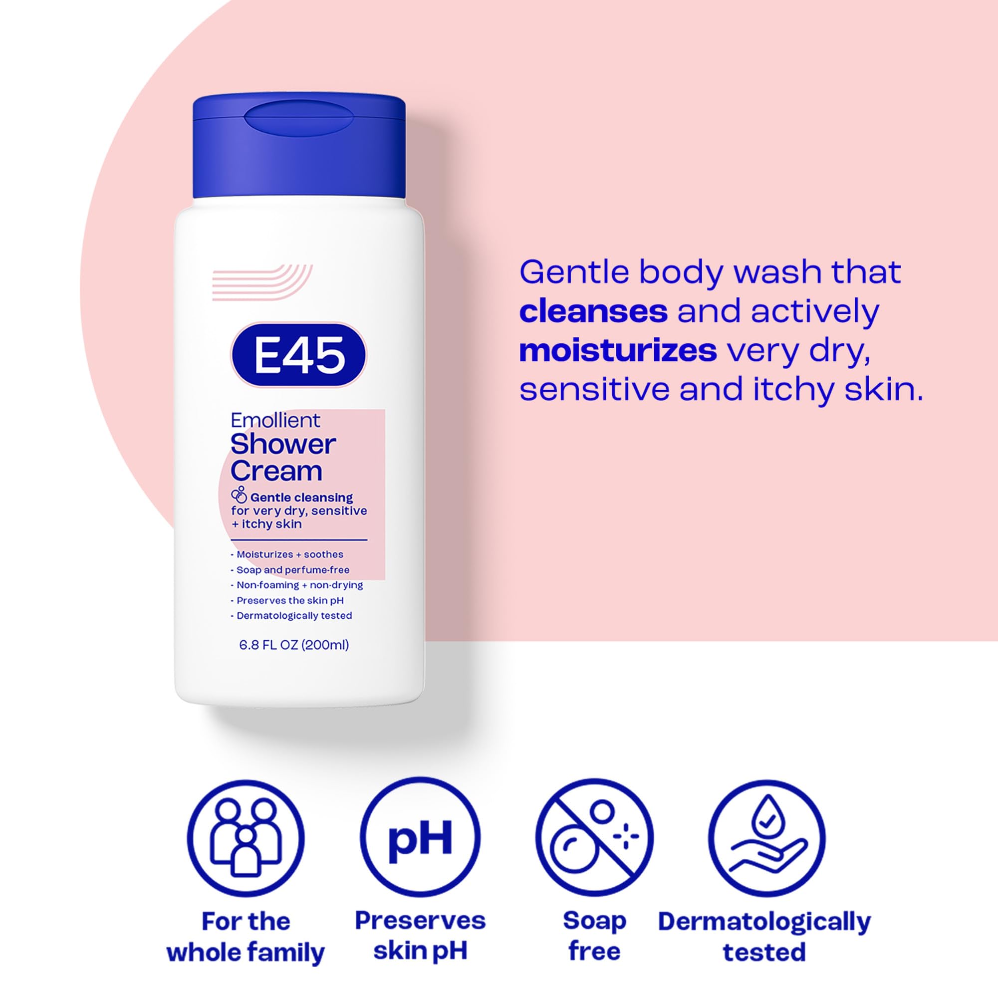 E45 pump and cap detail highlighting easy dispensing for precise, mess-free use