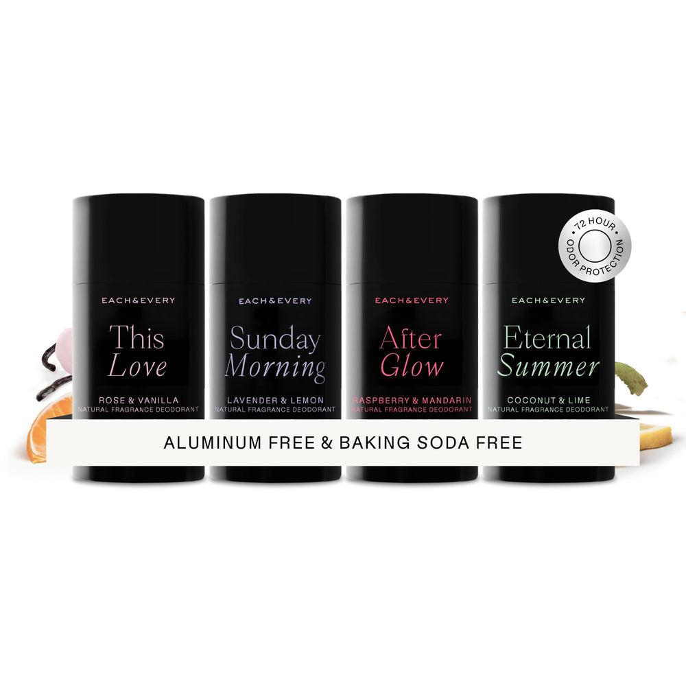 Each & Every front packaging of mini deodorant set showing variety and portability