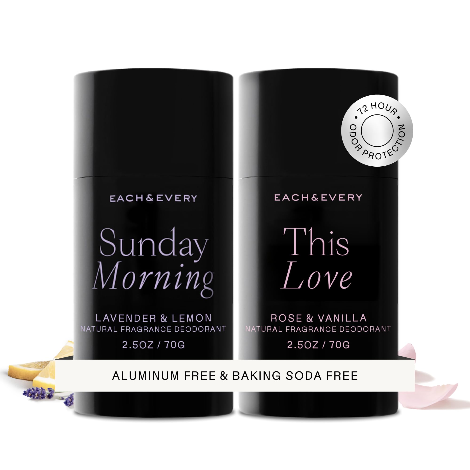 Each & Every front packaging showing two deodorant sticks and benefits