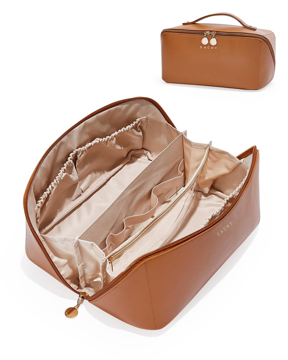 EACHY brown front view showing sleek PU leather and organized look