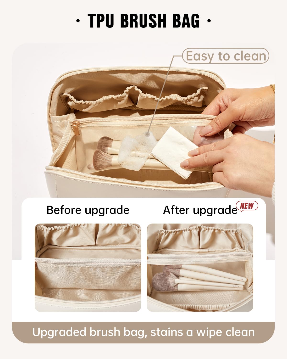 EACHY close-up of waterproof TPU brush compartment protecting brushes from spills and moisture