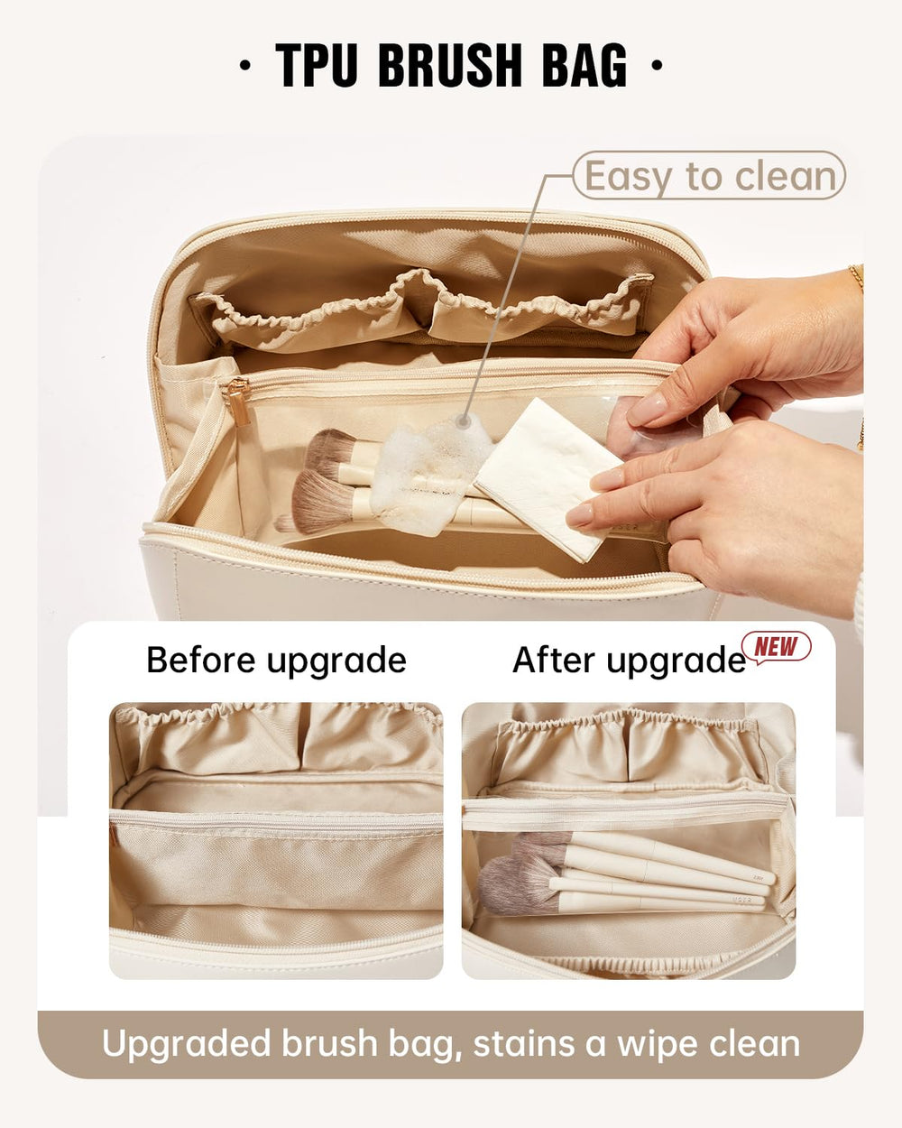 EACHY close-up of waterproof TPU brush compartment protecting brushes from spills and moisture