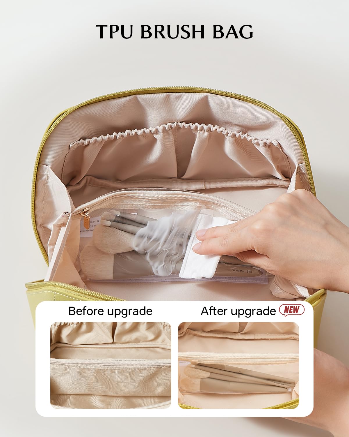 EACHY close-up of clear TPU brush compartment protecting brushes and keeping them visible benefit