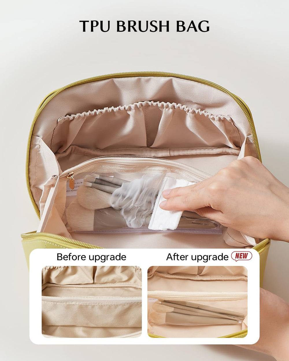 EACHY close-up of clear TPU brush compartment protecting brushes and keeping them visible benefit