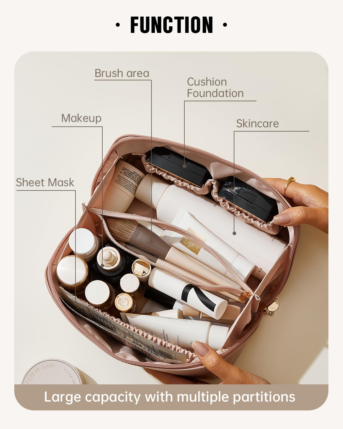 EACHY bag opened flat displaying full interior for easy access and organization