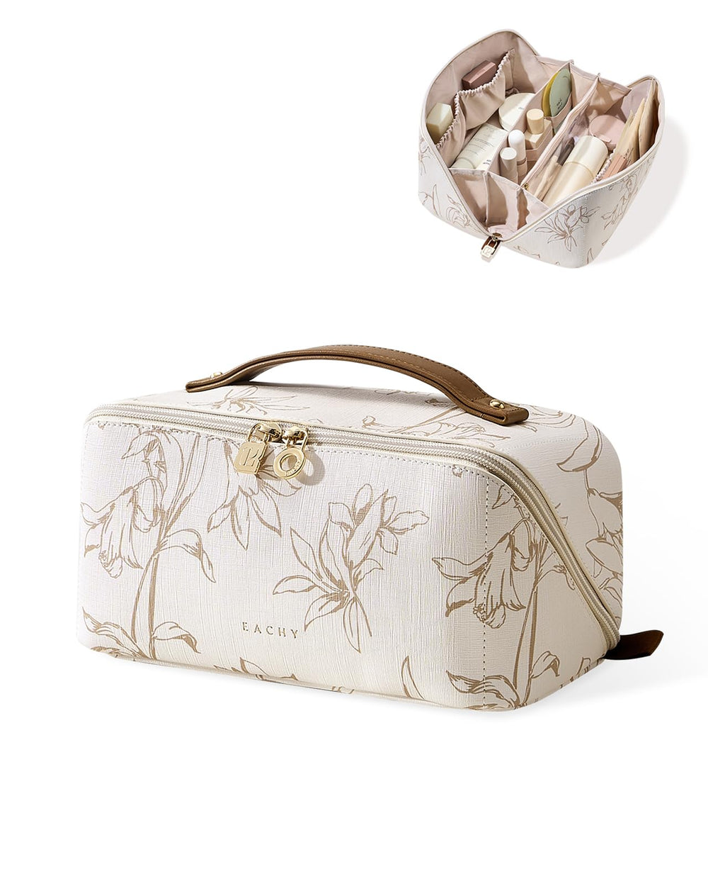 EACHY floral front view showing elegant beige design and secure zipper