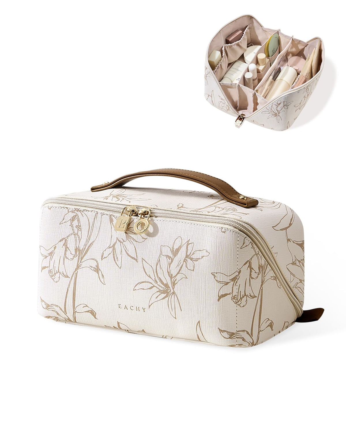 EACHY floral front view showing elegant beige design and secure zipper