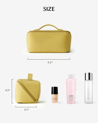 EACHY packed with full-size skincare bottles and makeup showing generous capacity benefit
