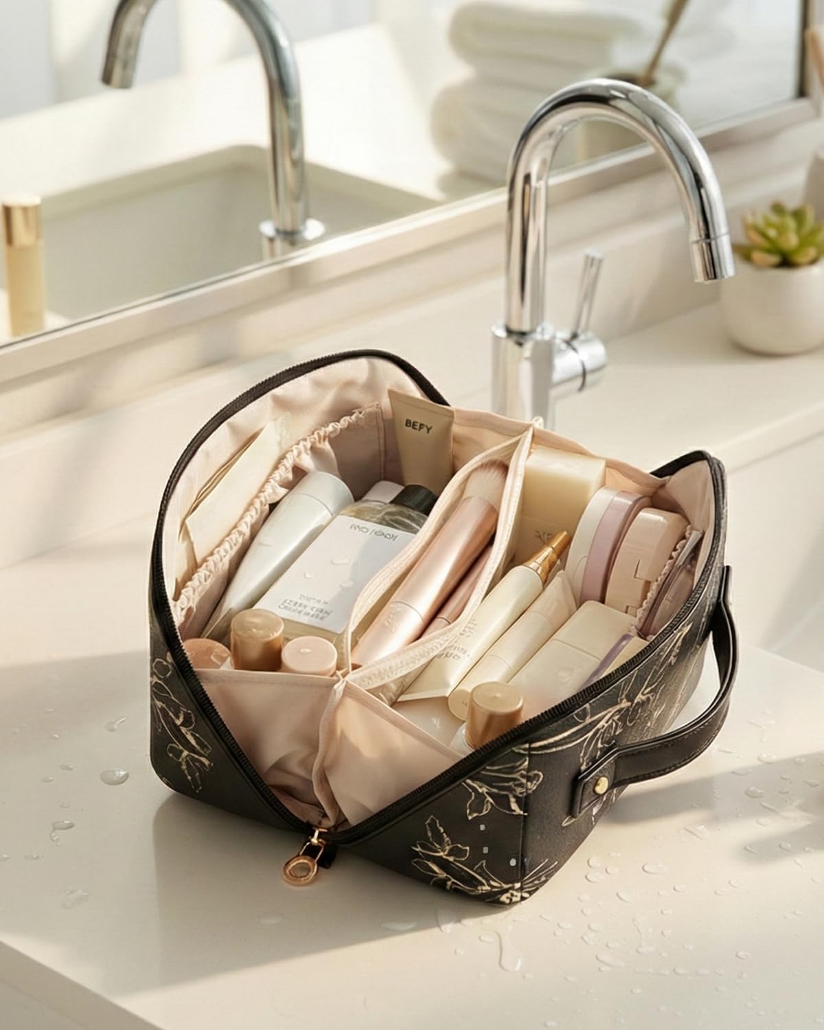 EACHY inside a travel tote shows medium size and easy portability benefit