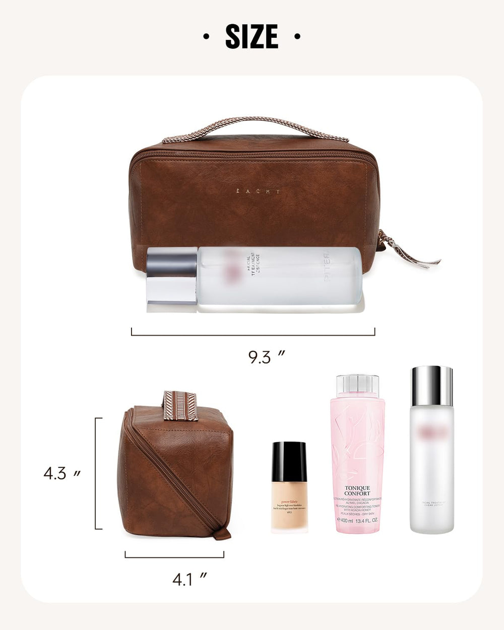 EACHY on bathroom counter showing tidy storage and quick-access benefit