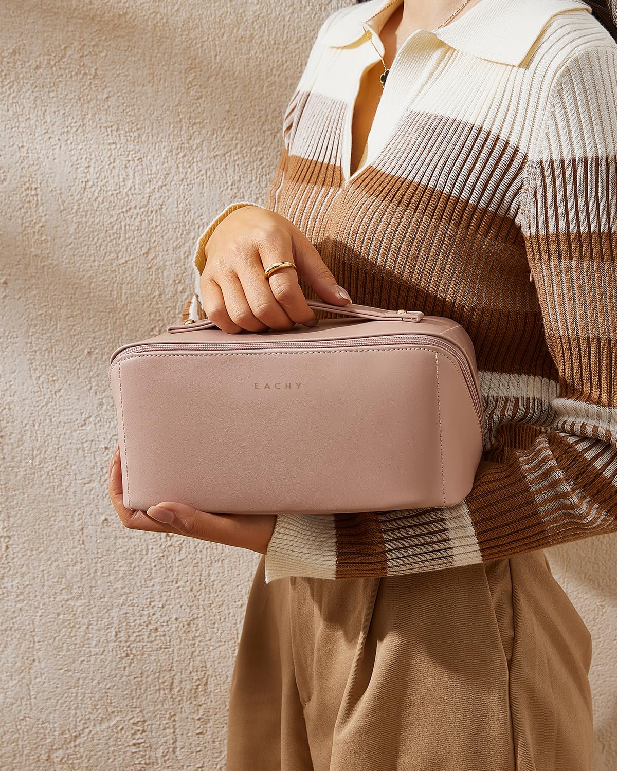 EACHY bag inside a suitcase lifestyle scene showing travel compatibility