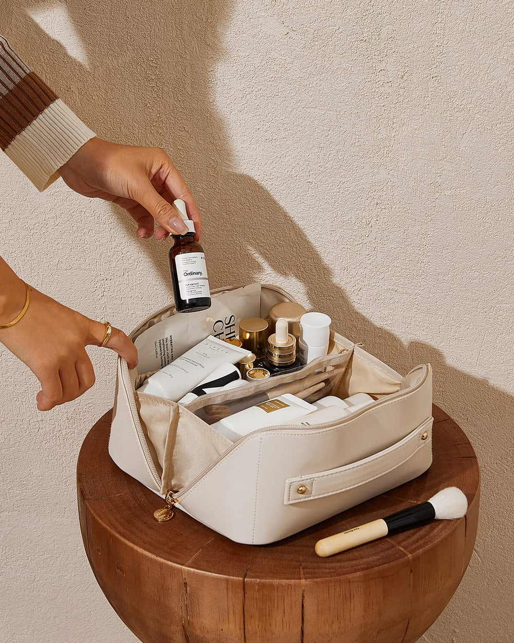 EACHY placed on bathroom counter illustrating organized grooming routine and tidy storage benefit