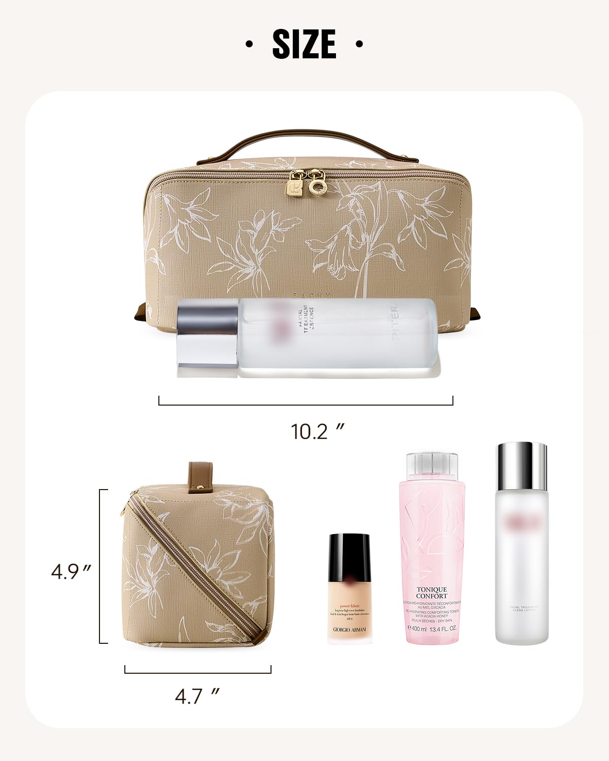 EACHY side pockets and skincare section organizing bottles and creams