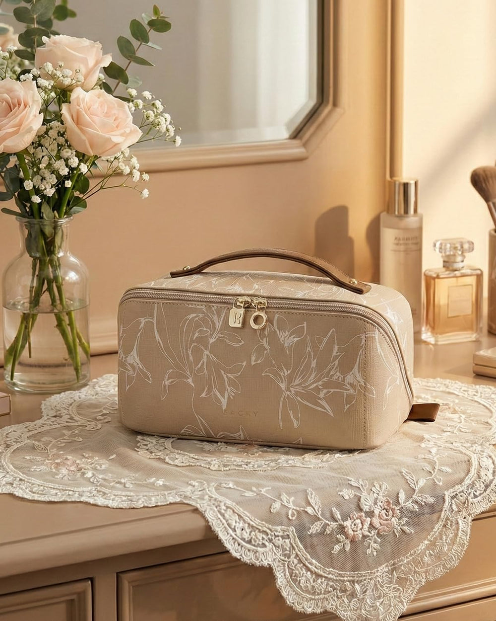 EACHY on bathroom counter styled for daily routine convenience and neat storage