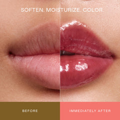 EADEM swipe of Bissap Glaze on lips showcasing tint and shine benefit