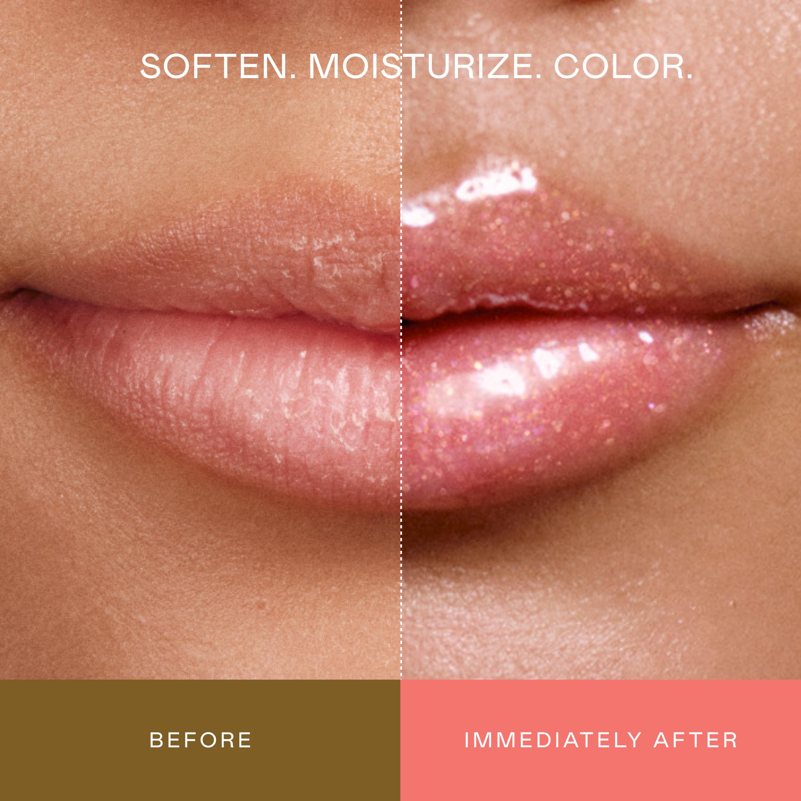 EADEM close-up of glossy balm texture highlighting smooth, non-sticky finish and hydration