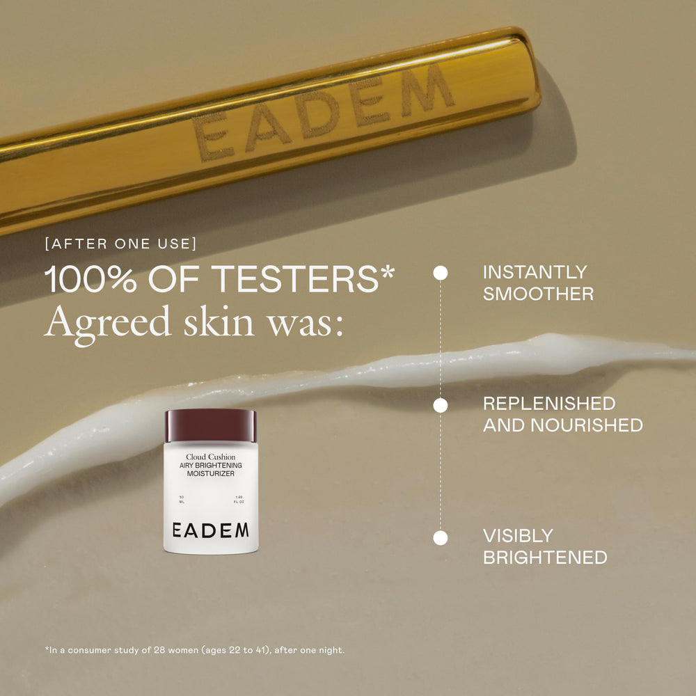 EADEM cream spread on hand showing smooth absorption and hydration benefit