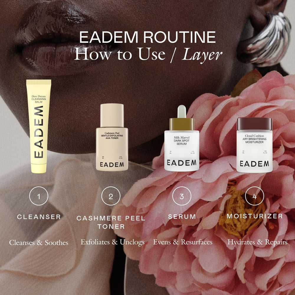 EADEM lifestyle scene in bathroom showing routine-friendly toner