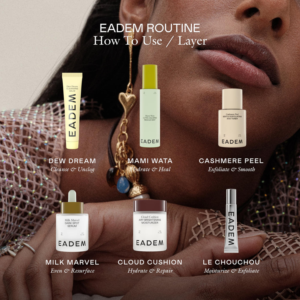 EADEM product in travel setting showing on-the-go skin revival benefit