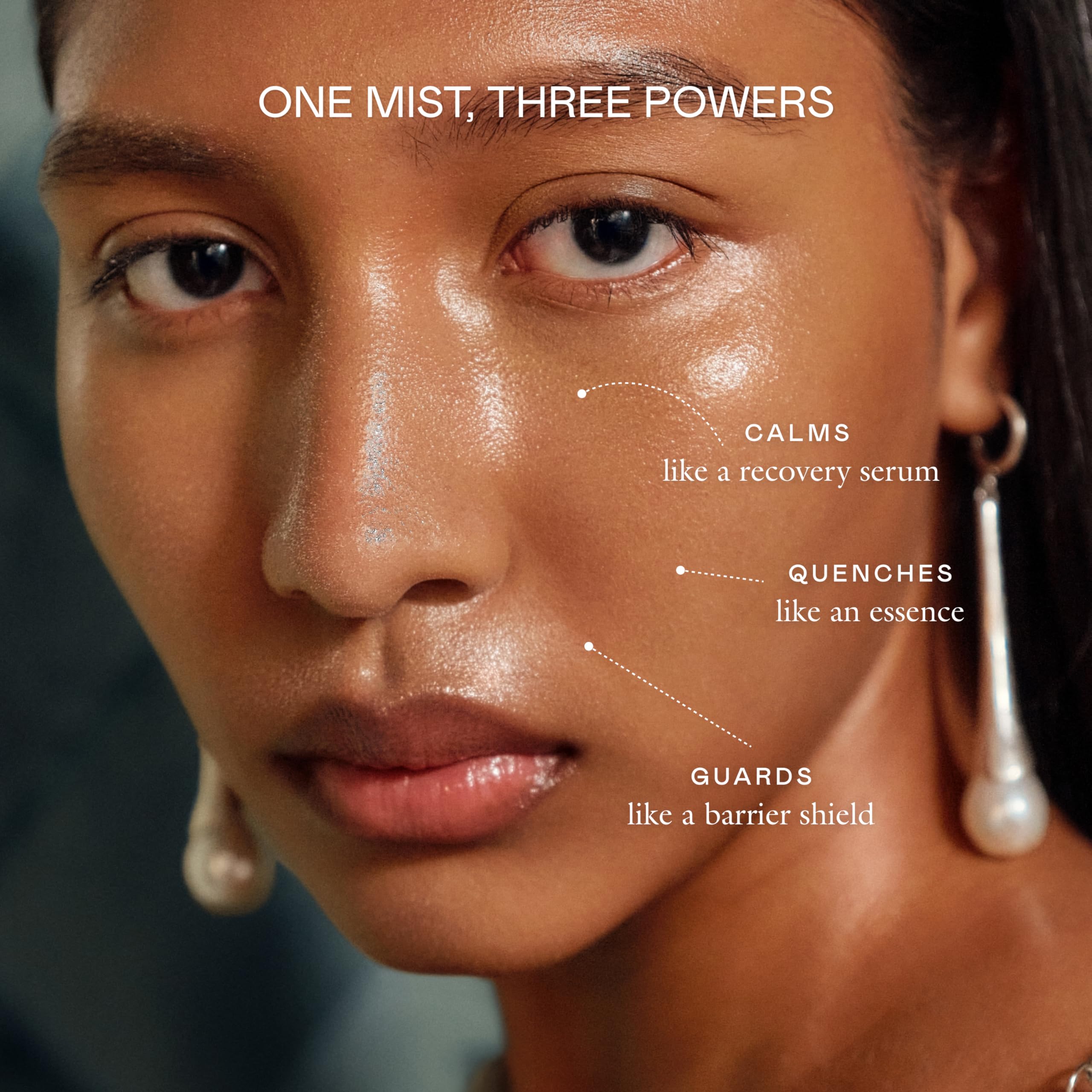 EADEM mist being applied to face showing calming and refresh benefit