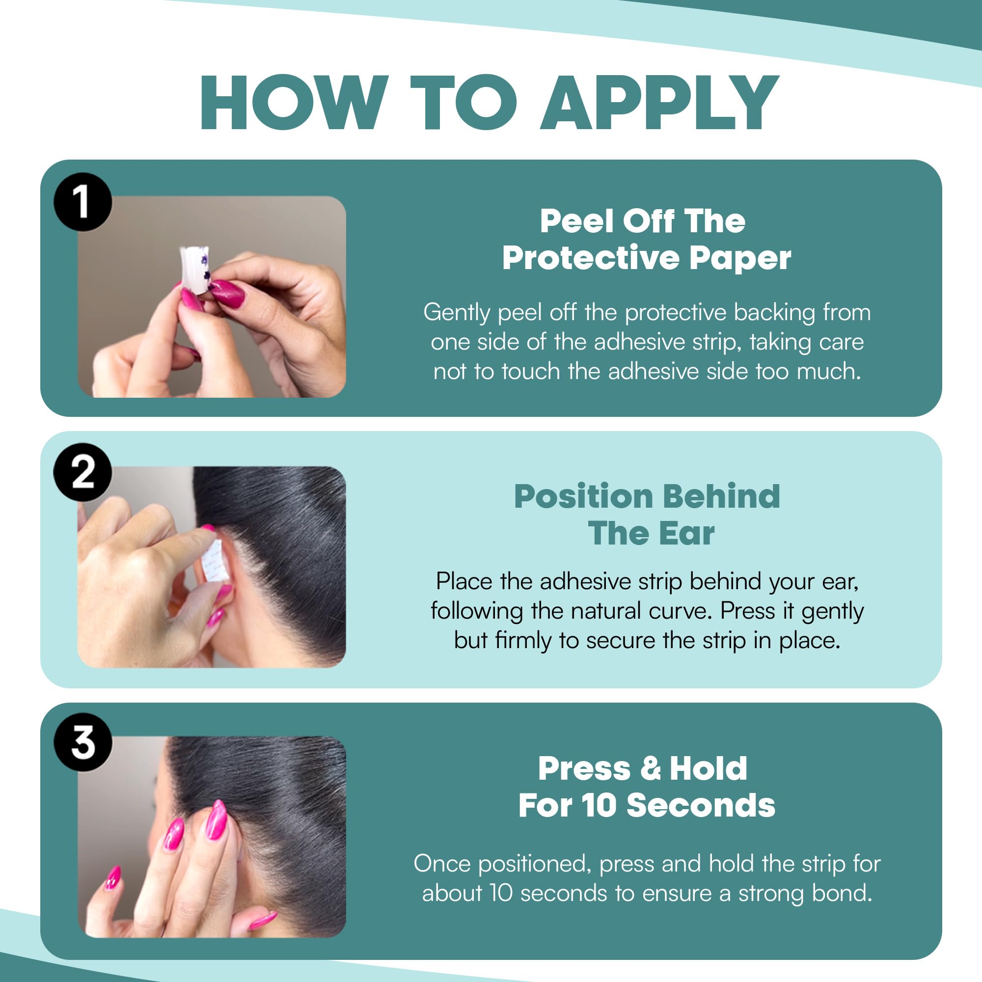 Earo applied to rear ear demonstrating easy use and natural fold