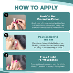 Earo applied to rear ear demonstrating easy use and natural fold