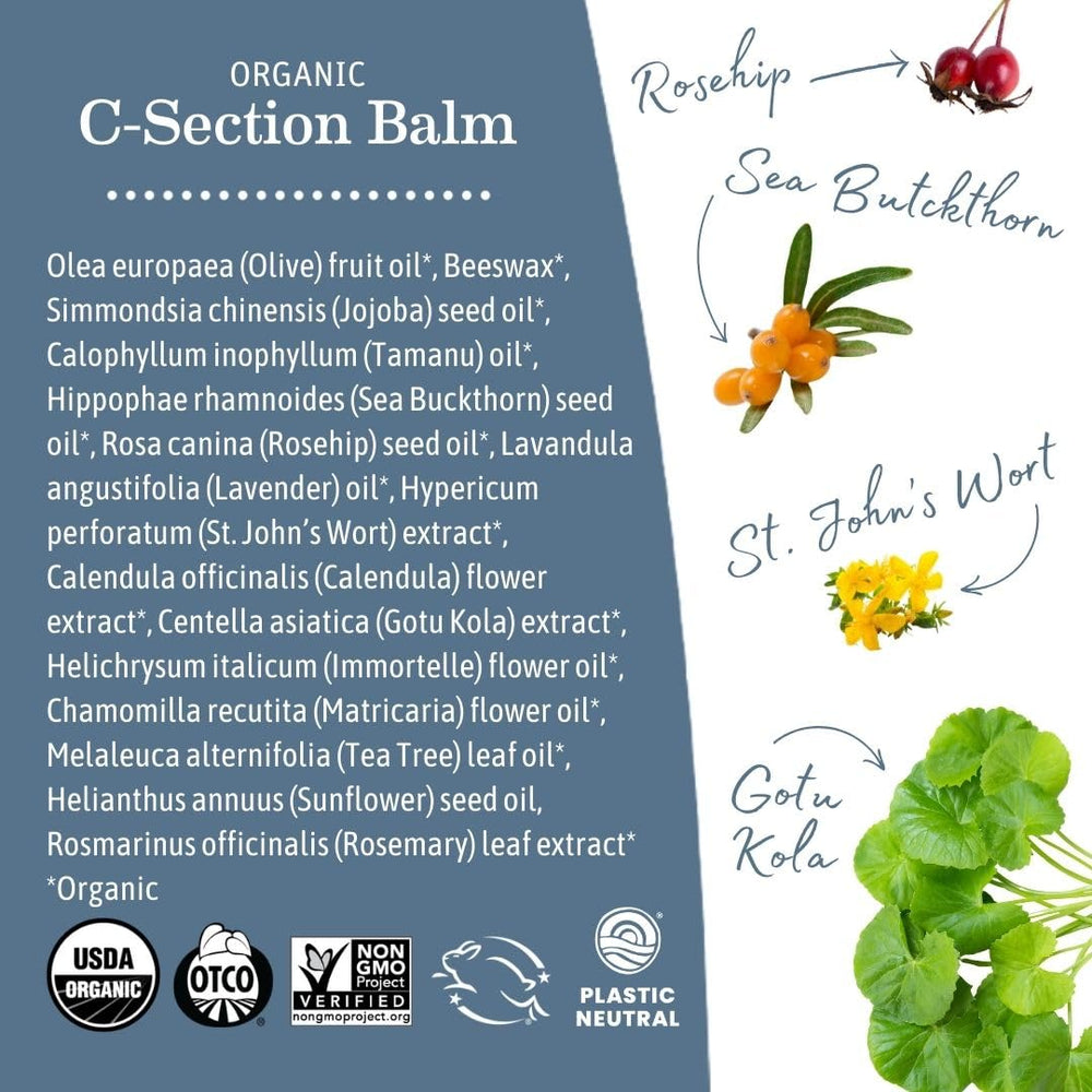 Earth Mama botanical ingredients display with tamanu and sea buckthorn benefits