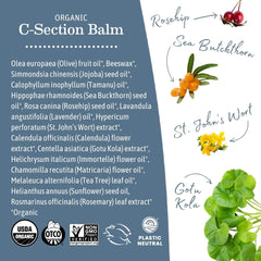 Earth Mama botanical ingredients display with tamanu and sea buckthorn benefits