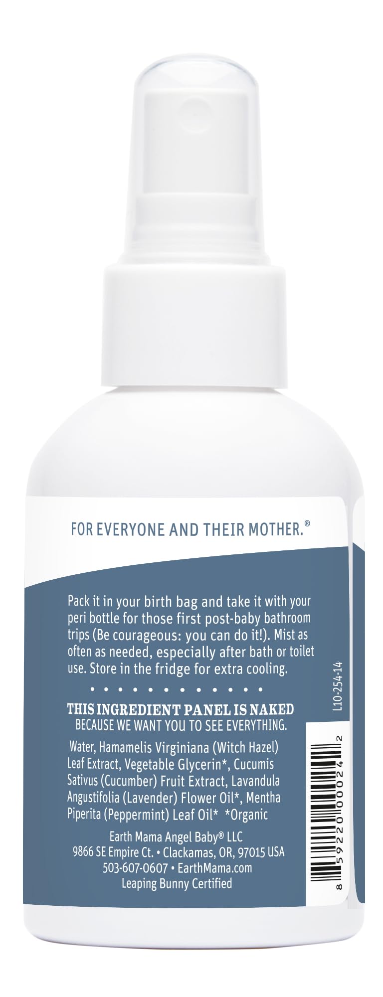 Earth Mama bottle on bathroom counter in postpartum care setup