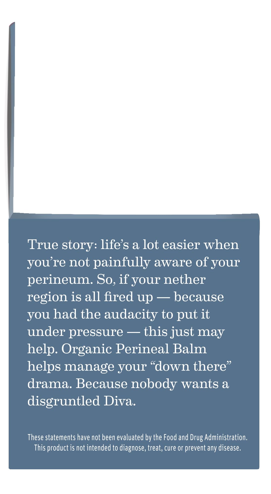 Earth Mama perineal balm packaging back view showing ingredient list and usage tips