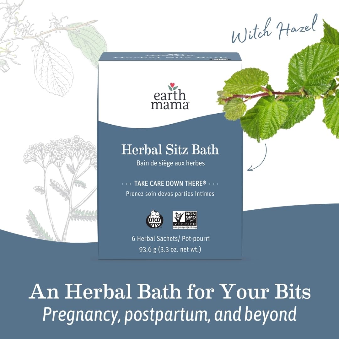 Earth Mama sitz bath being mixed in a basin illustrating simple soak preparation