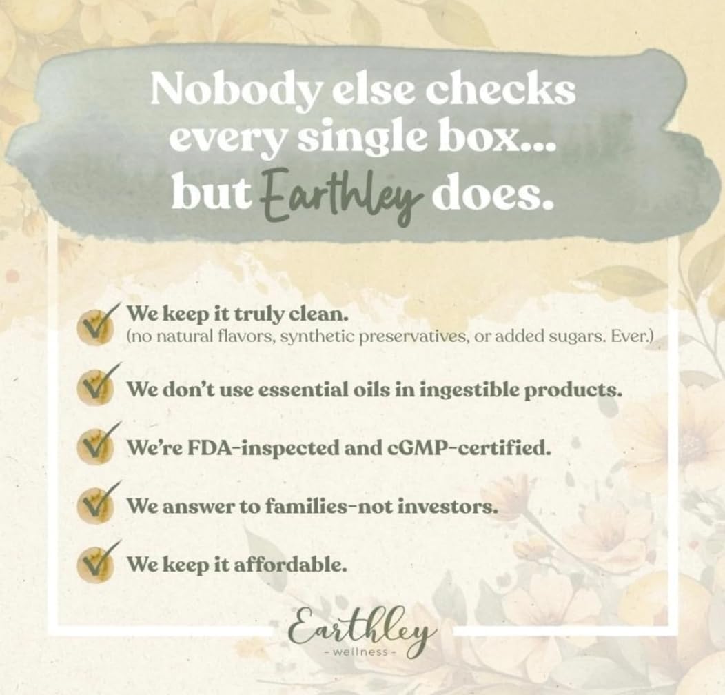 Earthley Wellness product label close-up highlighting natural ingredient list