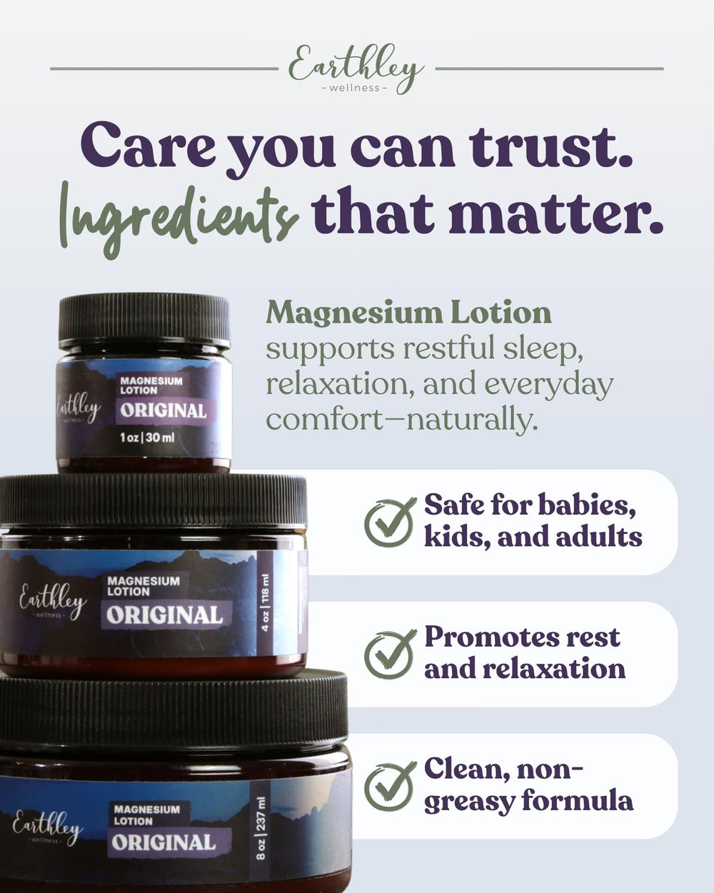 Earthley Wellness lotion cap and dispenser detail for convenient, mess-free application