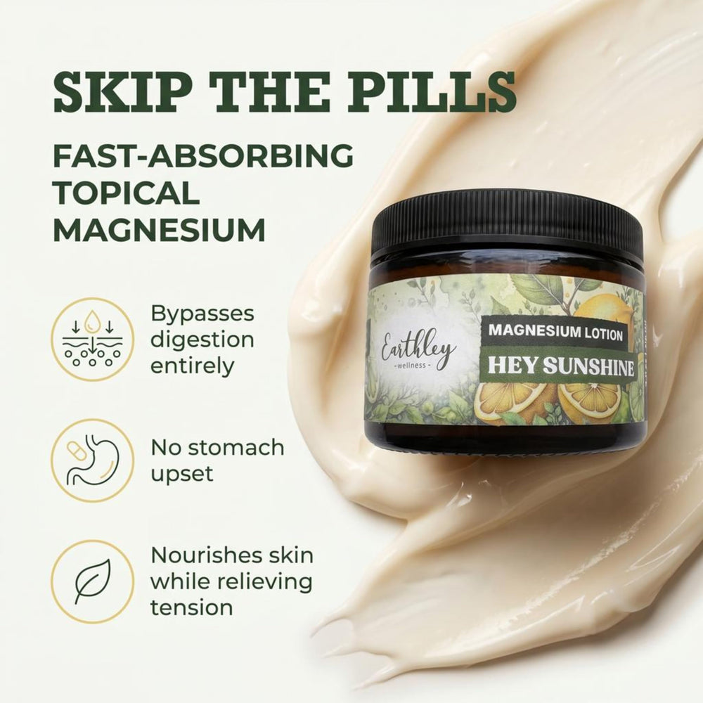 Earthley Wellness 4oz jar held in hand for scale and portable bedtime routine convenience