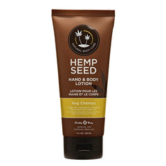 Earthly Body front view of 7 oz bottle showing label and Nag Champa scent benefits