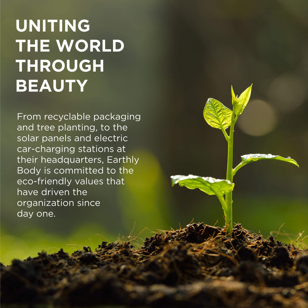 Earthly Body packaging detail emphasizing recyclable-style label and eco-conscious benefit